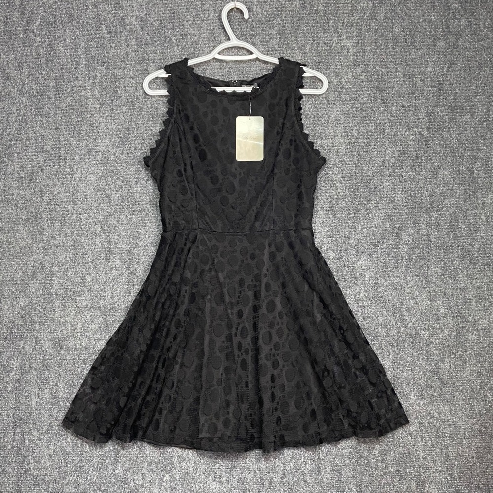 NWT Lily Rose Black Lace‎ Fit & Flare Sleeveless Dress Party Cocktail Women's L